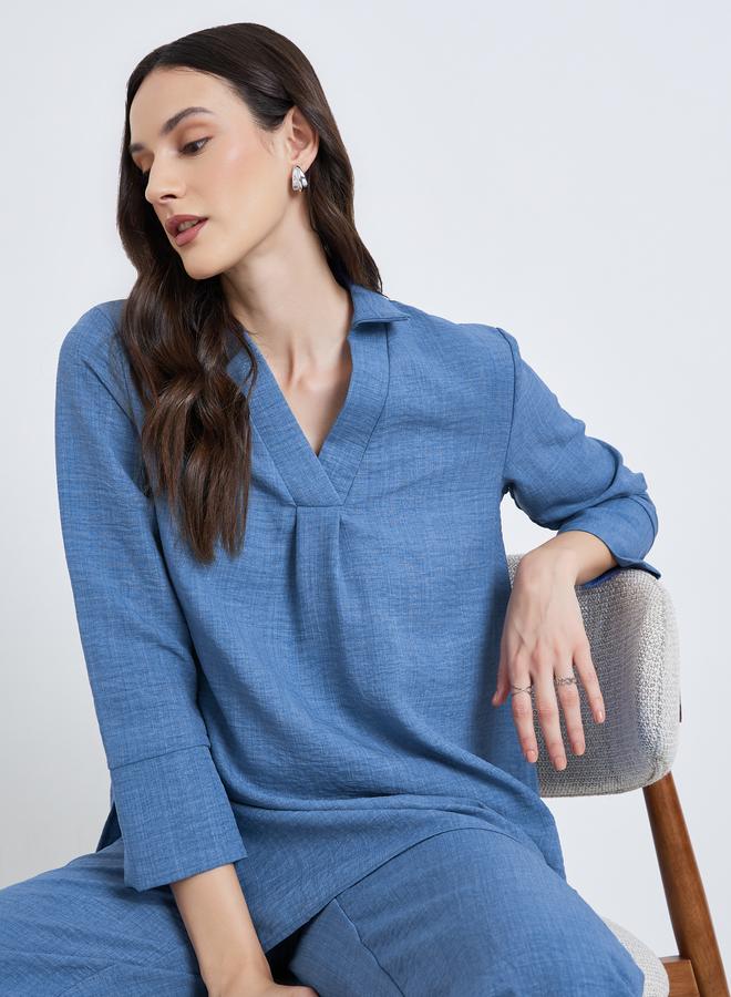 Styli Women Blue Longline Shirt with 3/4 Sleeve - Image 5